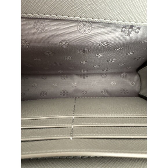 Tory Burch Robinson Leather Chain Wallet Shoulder Crossbody Bag Clutch Gray - Picture 11 of 12